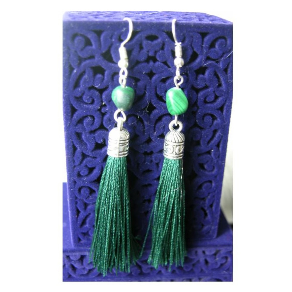 LAST ONE! Green Handmade Silk Tassel Dangle Earring